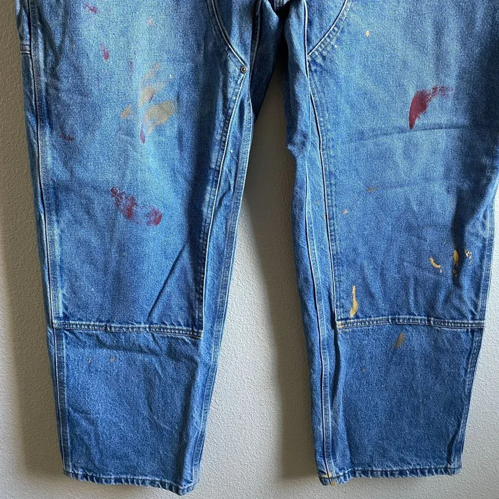 Carhartt Jeans Double Front Knee Washed Logger Denim Distressed Paint Grunge